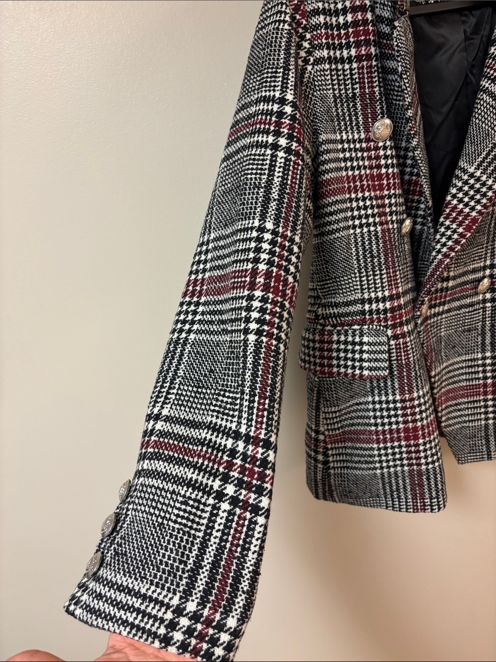 Vintage-Inspired Bagatelle Plaid Double-Breasted Blazer L NWT - Picture 9 of 16